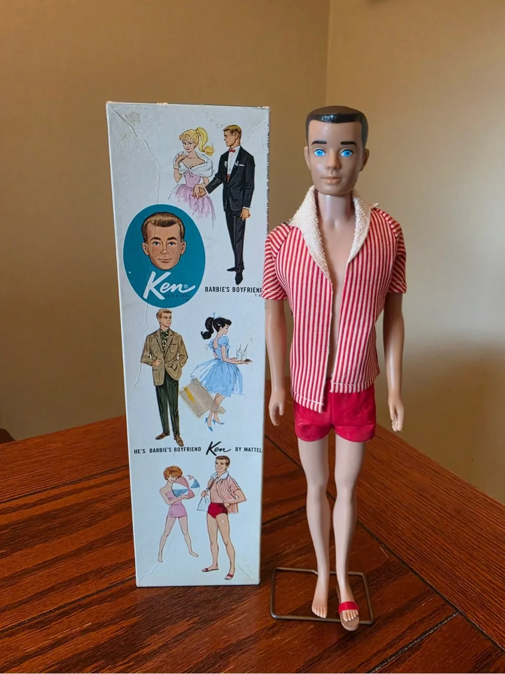 Mattel Ken Doll in Red and White Striped Shirt with Red Shorts
